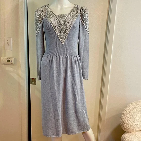 Pat Sandler | Dresses | Vintage Kay Sandler For Wellmore Gray Beaded Knee  Length Dress Sz6 | Poshmark
